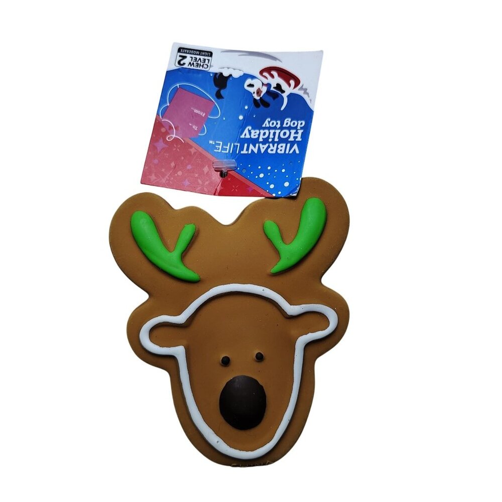 Vibrant Life 4 Inch Holiday Gingerbread Reindeer Squeaky Vinyl Toy For Dogs